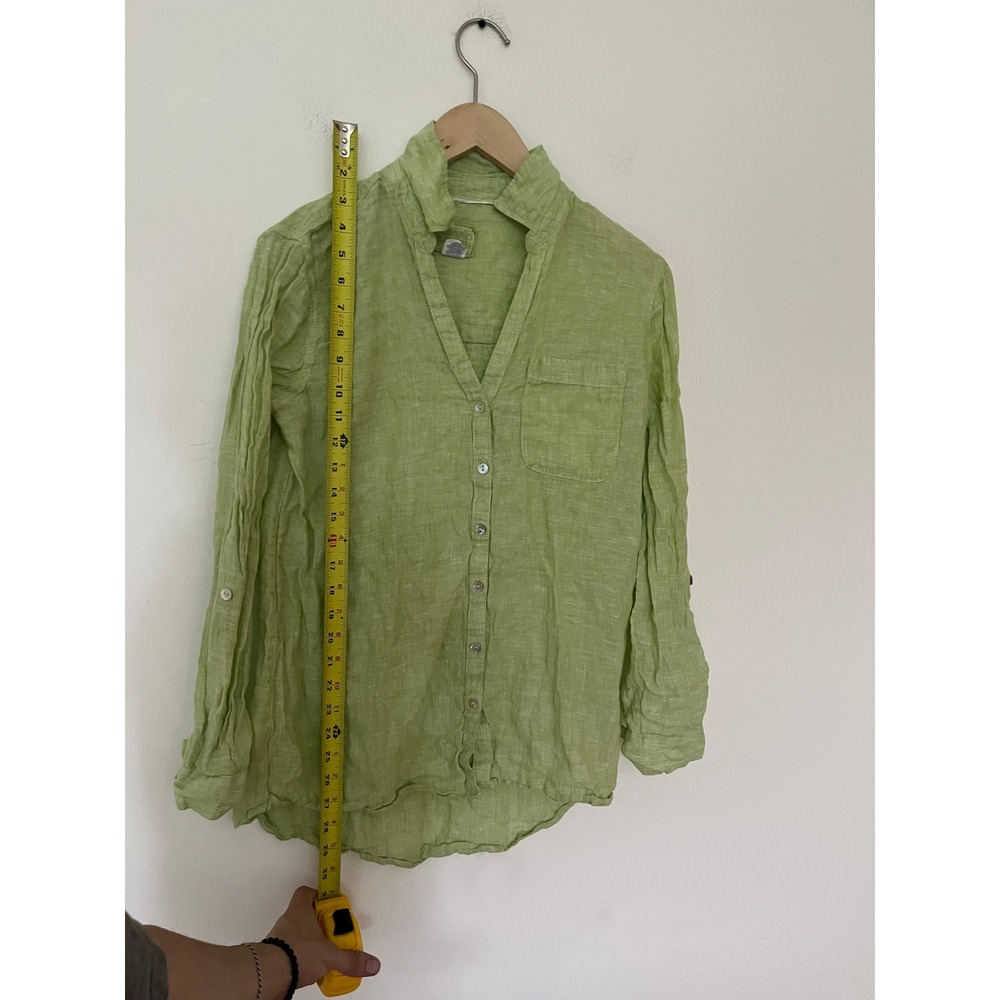 Sigrid Olsen Womens Small Lime Green 100% Linen Button Down Up Roll Sleeve Shirt - Picture 4 of 10